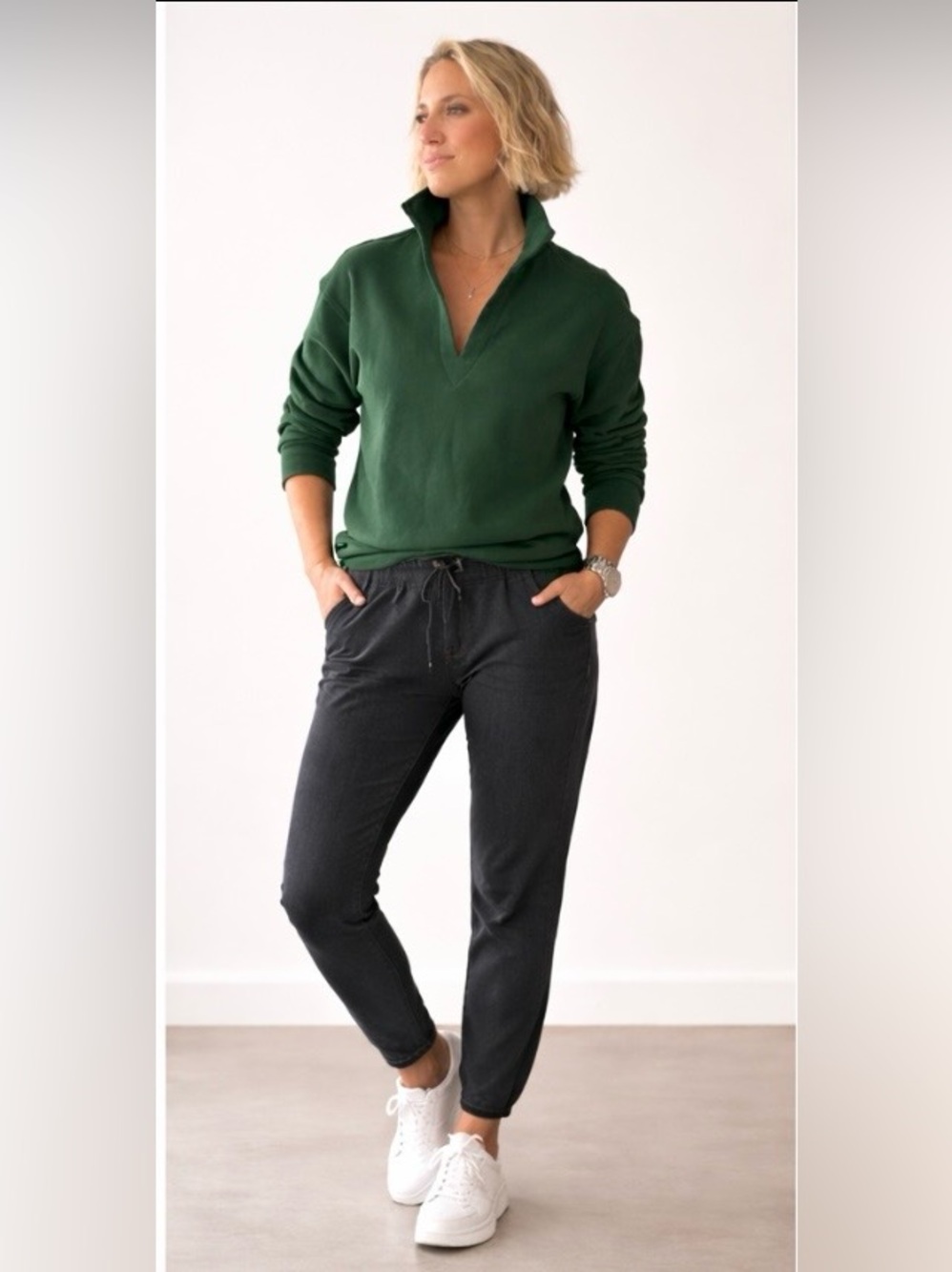 Copper Corners Art Moss Green V‎ Neck Sweatshirt Capsule Preppy Minimalist Easy